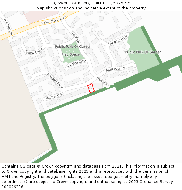 3, SWALLOW ROAD, DRIFFIELD, YO25 5JY: Location map and indicative extent of plot