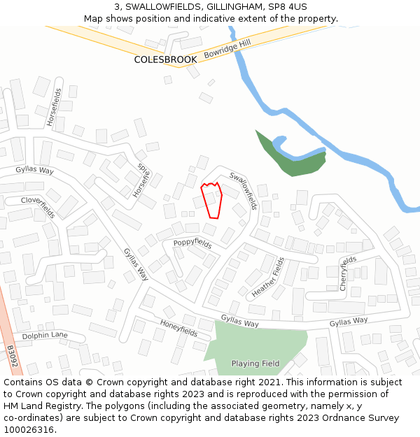 3, SWALLOWFIELDS, GILLINGHAM, SP8 4US: Location map and indicative extent of plot