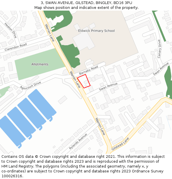 3, SWAN AVENUE, GILSTEAD, BINGLEY, BD16 3PU: Location map and indicative extent of plot