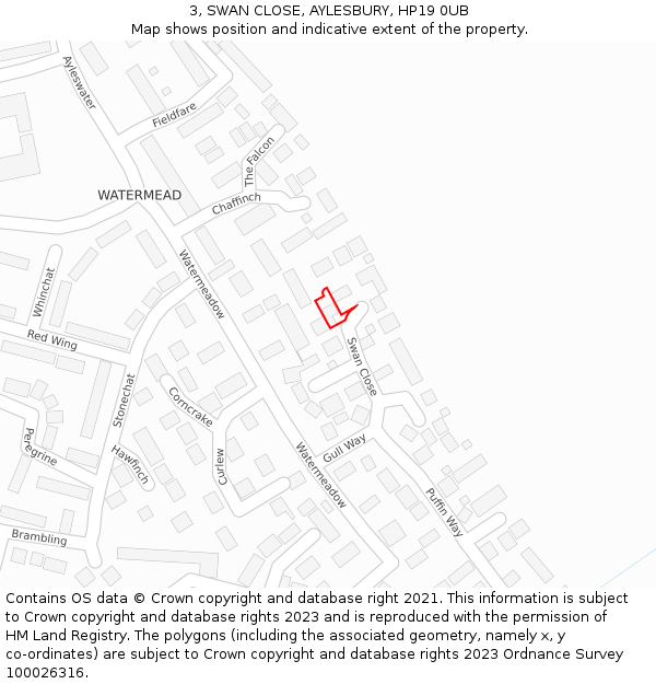 3, SWAN CLOSE, AYLESBURY, HP19 0UB: Location map and indicative extent of plot
