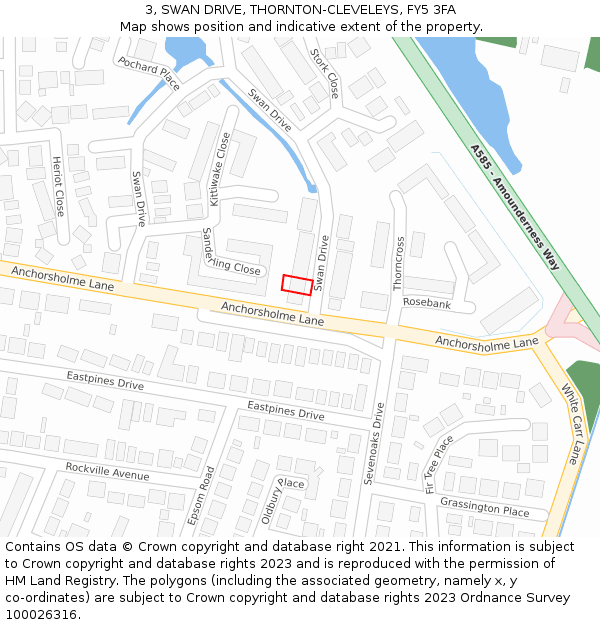 3, SWAN DRIVE, THORNTON-CLEVELEYS, FY5 3FA: Location map and indicative extent of plot