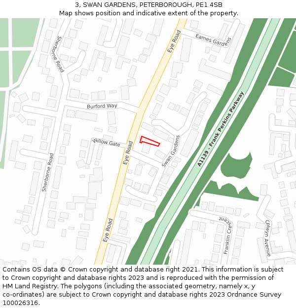 3, SWAN GARDENS, PETERBOROUGH, PE1 4SB: Location map and indicative extent of plot