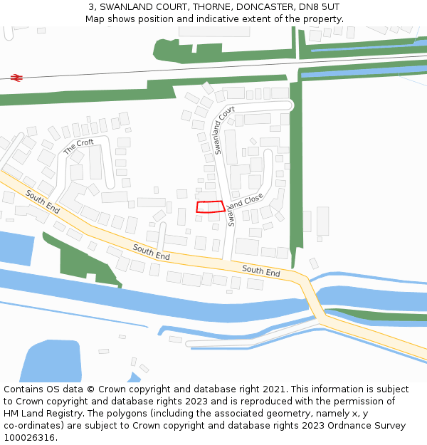 3, SWANLAND COURT, THORNE, DONCASTER, DN8 5UT: Location map and indicative extent of plot