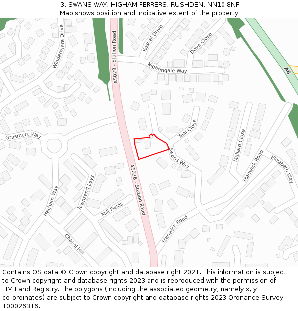 3, SWANS WAY, HIGHAM FERRERS, RUSHDEN, NN10 8NF: Location map and indicative extent of plot