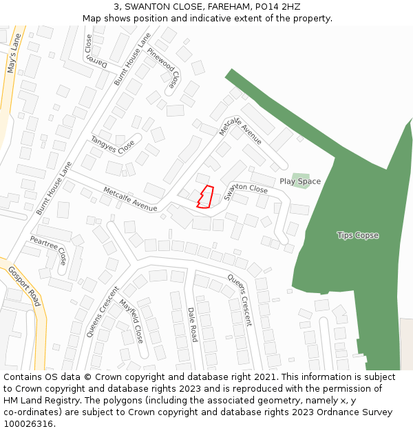 3, SWANTON CLOSE, FAREHAM, PO14 2HZ: Location map and indicative extent of plot