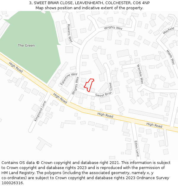 3, SWEET BRIAR CLOSE, LEAVENHEATH, COLCHESTER, CO6 4NP: Location map and indicative extent of plot