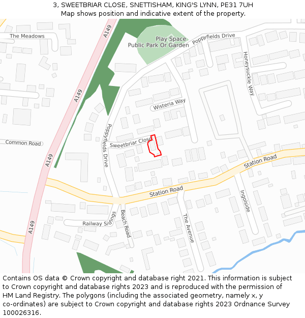 3, SWEETBRIAR CLOSE, SNETTISHAM, KING'S LYNN, PE31 7UH: Location map and indicative extent of plot