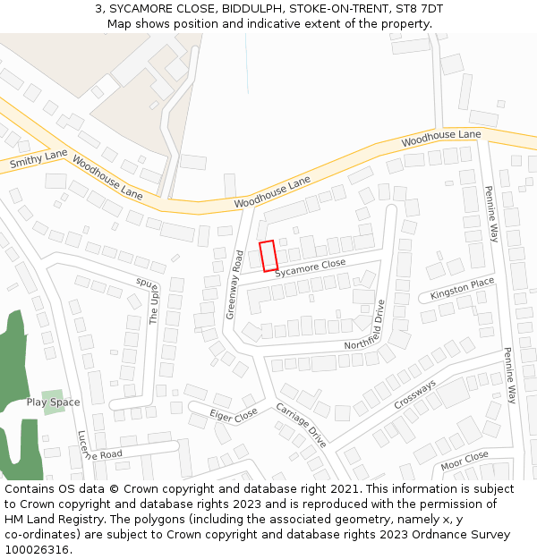3, SYCAMORE CLOSE, BIDDULPH, STOKE-ON-TRENT, ST8 7DT: Location map and indicative extent of plot