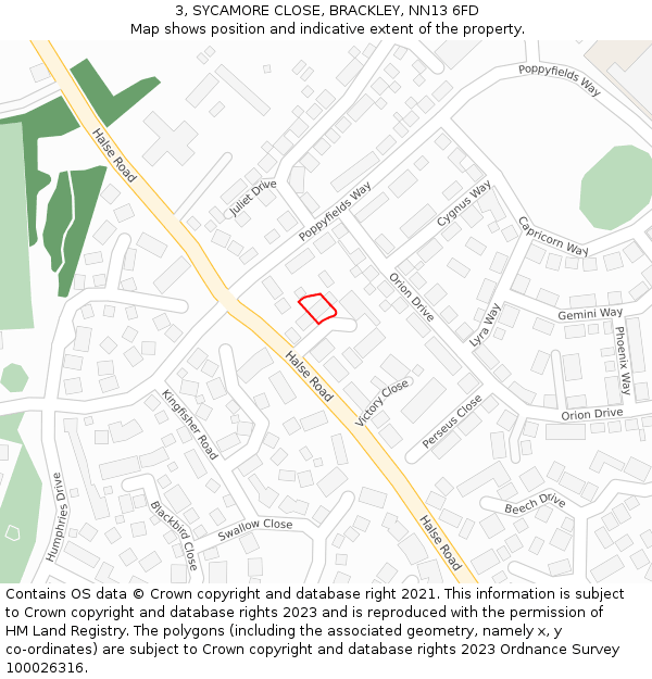 3, SYCAMORE CLOSE, BRACKLEY, NN13 6FD: Location map and indicative extent of plot