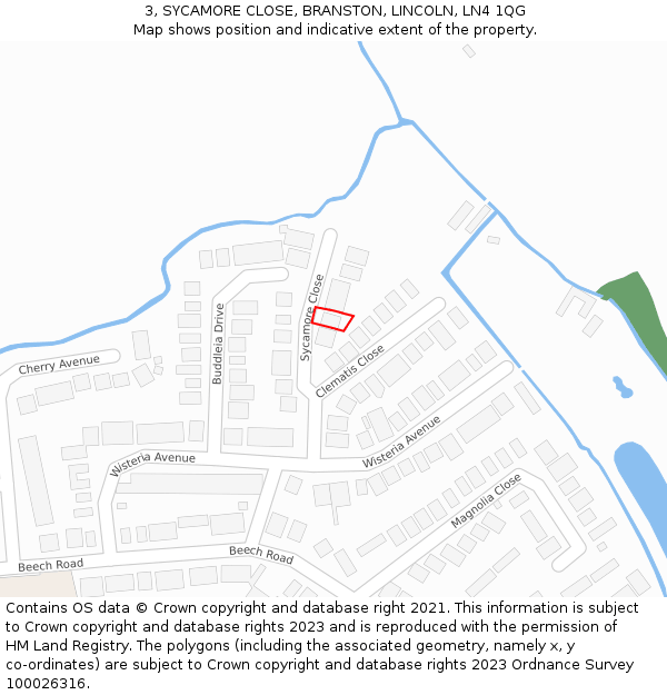3, SYCAMORE CLOSE, BRANSTON, LINCOLN, LN4 1QG: Location map and indicative extent of plot