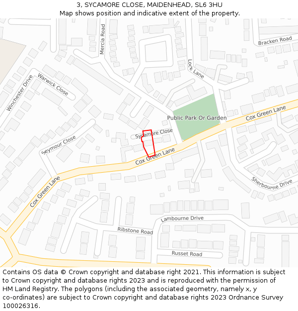 3, SYCAMORE CLOSE, MAIDENHEAD, SL6 3HU: Location map and indicative extent of plot