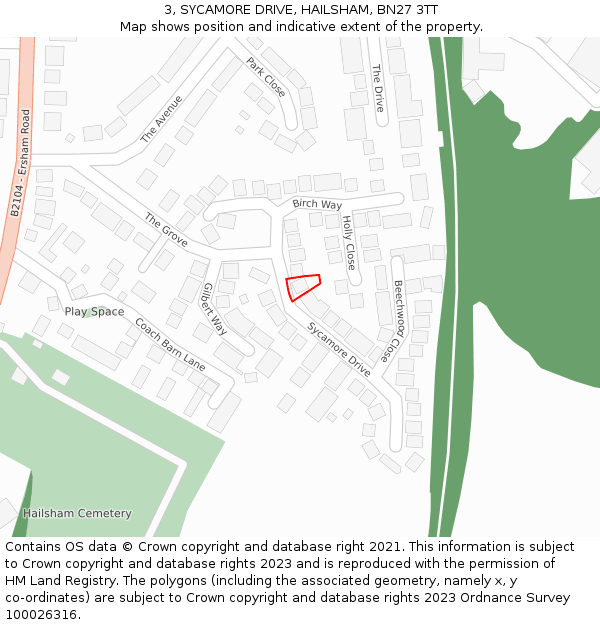 3, SYCAMORE DRIVE, HAILSHAM, BN27 3TT: Location map and indicative extent of plot
