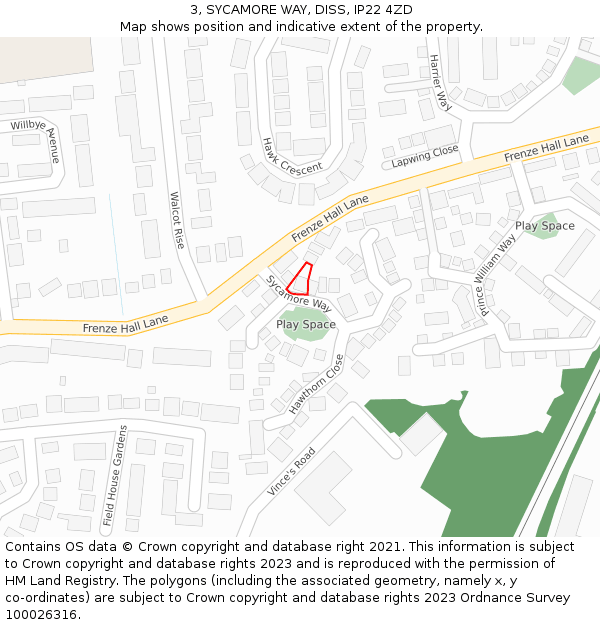 3, SYCAMORE WAY, DISS, IP22 4ZD: Location map and indicative extent of plot