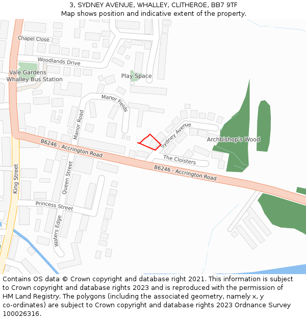 3, SYDNEY AVENUE, WHALLEY, CLITHEROE, BB7 9TF: Location map and indicative extent of plot