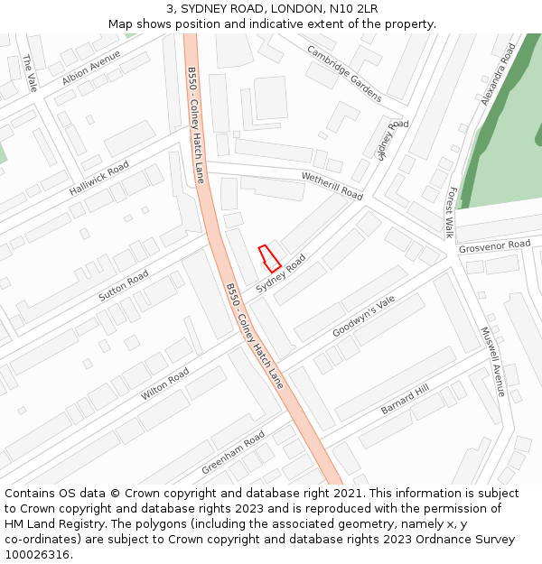 3, SYDNEY ROAD, LONDON, N10 2LR: Location map and indicative extent of plot