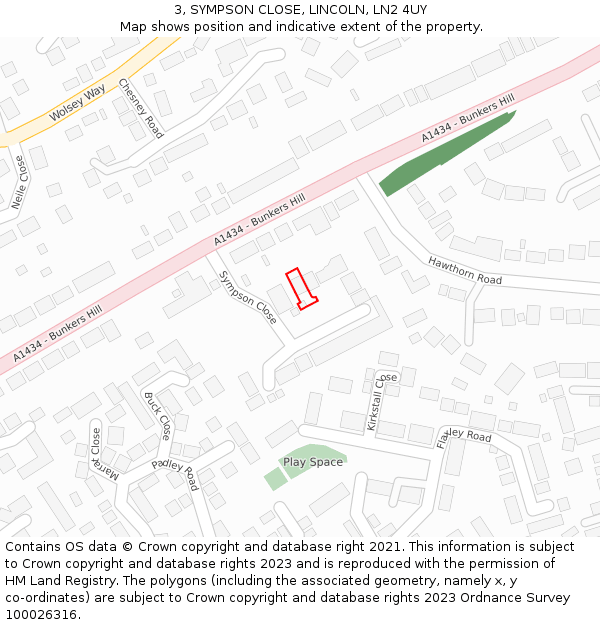 3, SYMPSON CLOSE, LINCOLN, LN2 4UY: Location map and indicative extent of plot