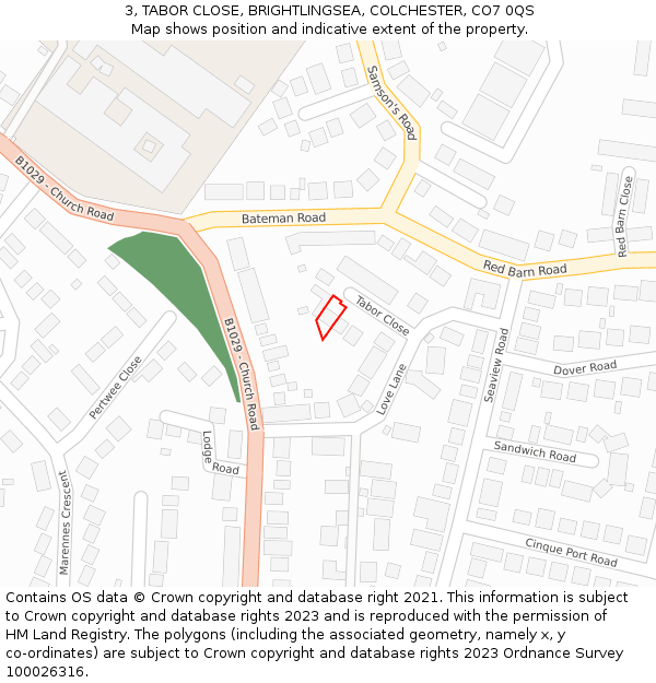 3, TABOR CLOSE, BRIGHTLINGSEA, COLCHESTER, CO7 0QS: Location map and indicative extent of plot