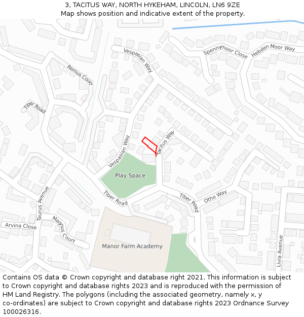 3, TACITUS WAY, NORTH HYKEHAM, LINCOLN, LN6 9ZE: Location map and indicative extent of plot