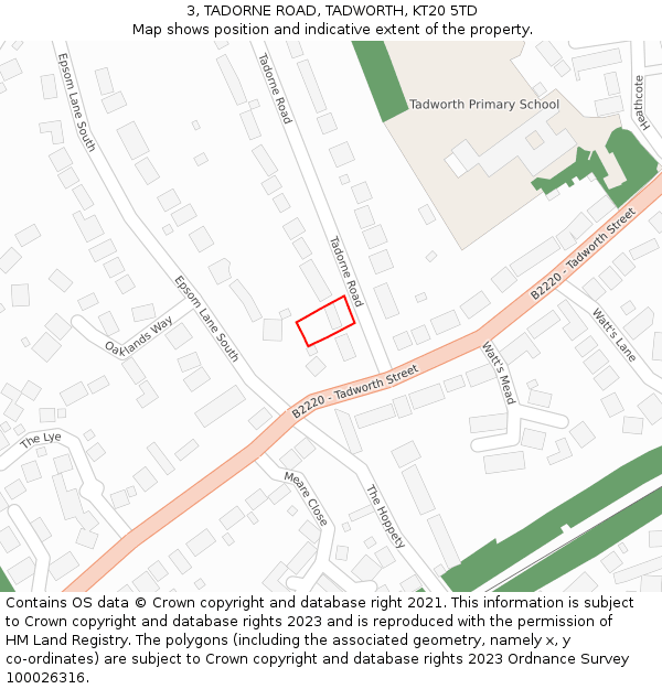 3, TADORNE ROAD, TADWORTH, KT20 5TD: Location map and indicative extent of plot