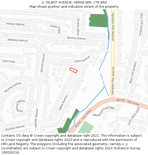 3, TALBOT AVENUE, HERNE BAY, CT6 8AD: Location map and indicative extent of plot