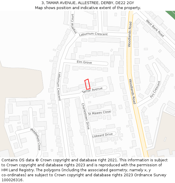 3, TAMAR AVENUE, ALLESTREE, DERBY, DE22 2GY: Location map and indicative extent of plot