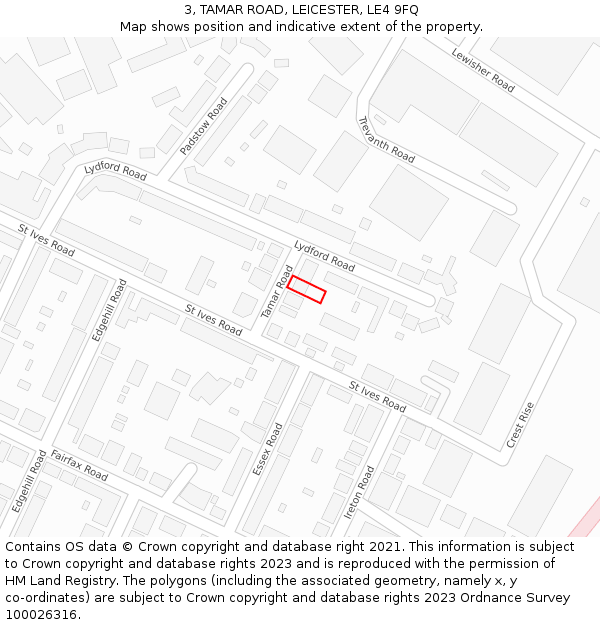 3, TAMAR ROAD, LEICESTER, LE4 9FQ: Location map and indicative extent of plot