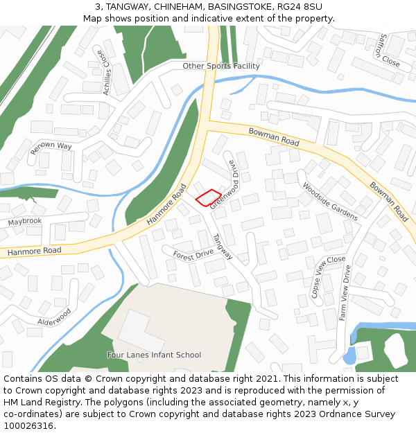 3, TANGWAY, CHINEHAM, BASINGSTOKE, RG24 8SU: Location map and indicative extent of plot