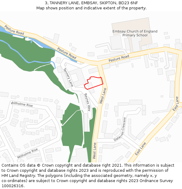 3, TANNERY LANE, EMBSAY, SKIPTON, BD23 6NF: Location map and indicative extent of plot