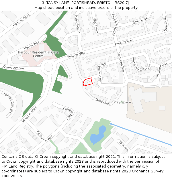 3, TANSY LANE, PORTISHEAD, BRISTOL, BS20 7JL: Location map and indicative extent of plot