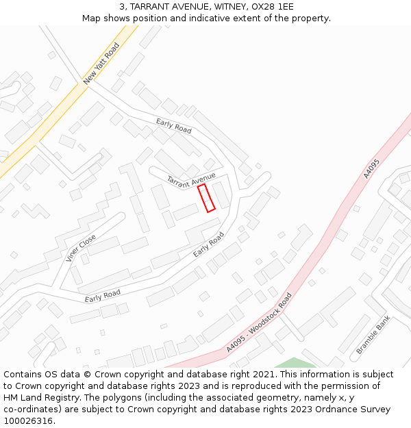 3, TARRANT AVENUE, WITNEY, OX28 1EE: Location map and indicative extent of plot