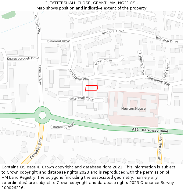 3, TATTERSHALL CLOSE, GRANTHAM, NG31 8SU: Location map and indicative extent of plot