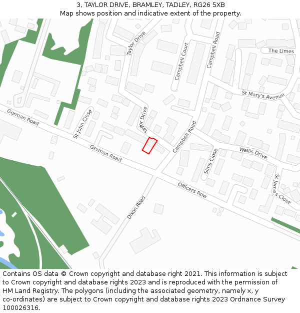 3, TAYLOR DRIVE, BRAMLEY, TADLEY, RG26 5XB: Location map and indicative extent of plot