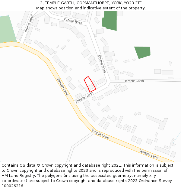 3, TEMPLE GARTH, COPMANTHORPE, YORK, YO23 3TF: Location map and indicative extent of plot