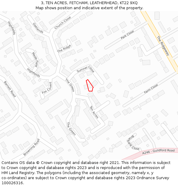 3, TEN ACRES, FETCHAM, LEATHERHEAD, KT22 9XQ: Location map and indicative extent of plot