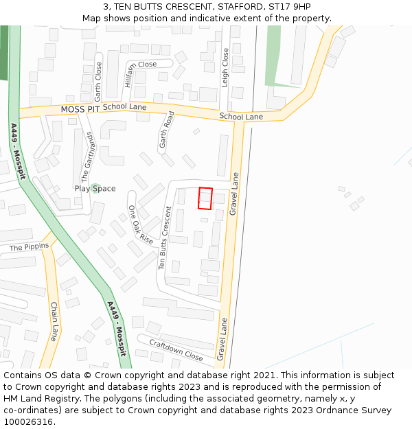 3, TEN BUTTS CRESCENT, STAFFORD, ST17 9HP: Location map and indicative extent of plot