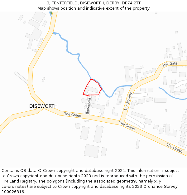 3, TENTERFIELD, DISEWORTH, DERBY, DE74 2TT: Location map and indicative extent of plot