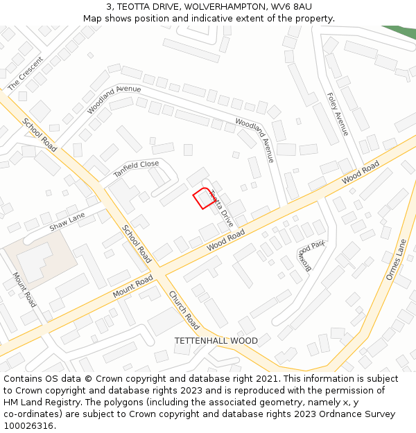 3, TEOTTA DRIVE, WOLVERHAMPTON, WV6 8AU: Location map and indicative extent of plot