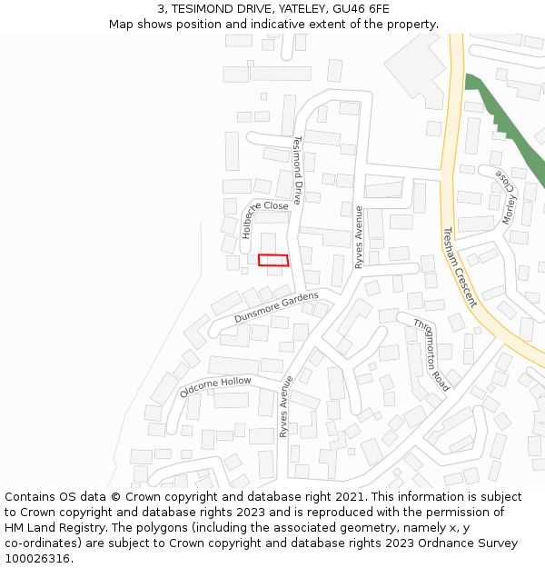 3, TESIMOND DRIVE, YATELEY, GU46 6FE: Location map and indicative extent of plot