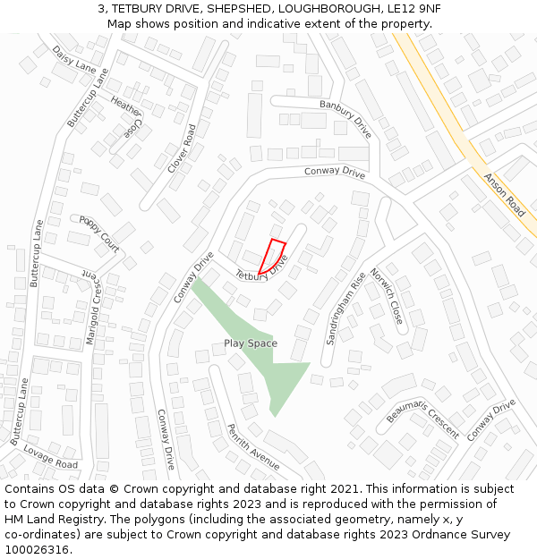 3, TETBURY DRIVE, SHEPSHED, LOUGHBOROUGH, LE12 9NF: Location map and indicative extent of plot