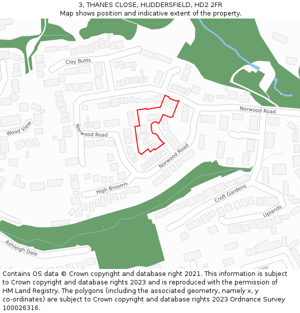 3, THANES CLOSE, HUDDERSFIELD, HD2 2FR: Location map and indicative extent of plot