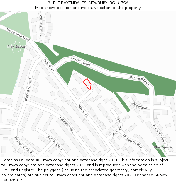 3, THE BAXENDALES, NEWBURY, RG14 7SA: Location map and indicative extent of plot