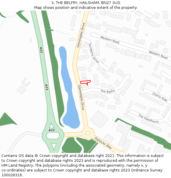 3, THE BELFRY, HAILSHAM, BN27 3UG: Location map and indicative extent of plot