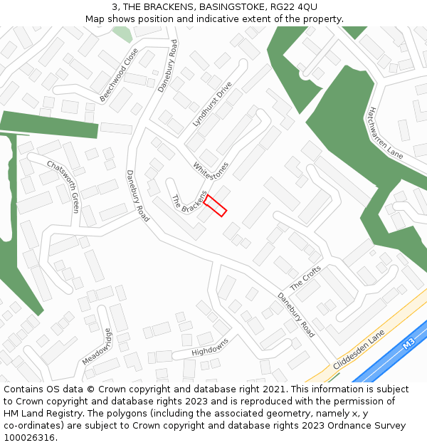 3, THE BRACKENS, BASINGSTOKE, RG22 4QU: Location map and indicative extent of plot