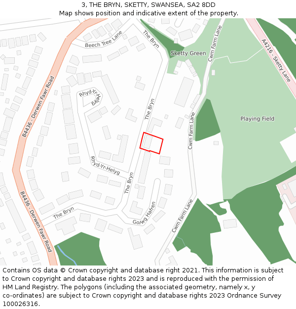 3, THE BRYN, SKETTY, SWANSEA, SA2 8DD: Location map and indicative extent of plot