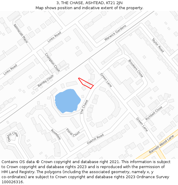 3, THE CHASE, ASHTEAD, KT21 2JN: Location map and indicative extent of plot