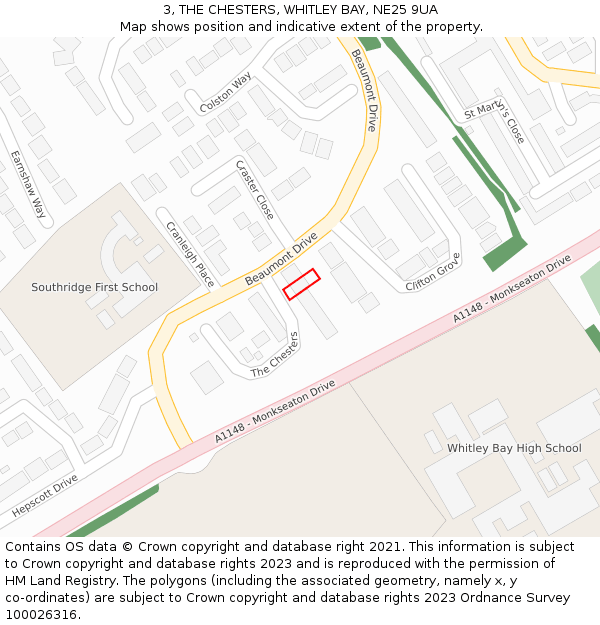 3, THE CHESTERS, WHITLEY BAY, NE25 9UA: Location map and indicative extent of plot