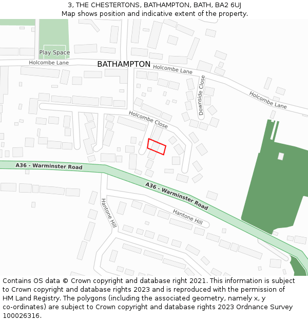 3, THE CHESTERTONS, BATHAMPTON, BATH, BA2 6UJ: Location map and indicative extent of plot