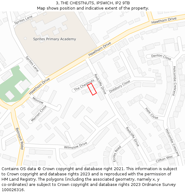 3, THE CHESTNUTS, IPSWICH, IP2 9TB: Location map and indicative extent of plot