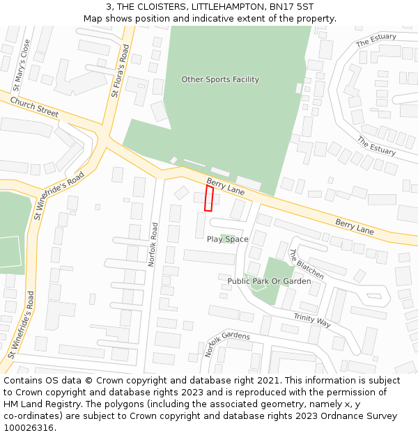 3, THE CLOISTERS, LITTLEHAMPTON, BN17 5ST: Location map and indicative extent of plot