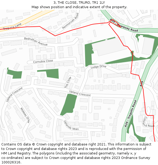 3, THE CLOSE, TRURO, TR1 1LY: Location map and indicative extent of plot